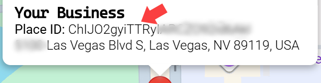 Example showing the Google Place ID for a business
